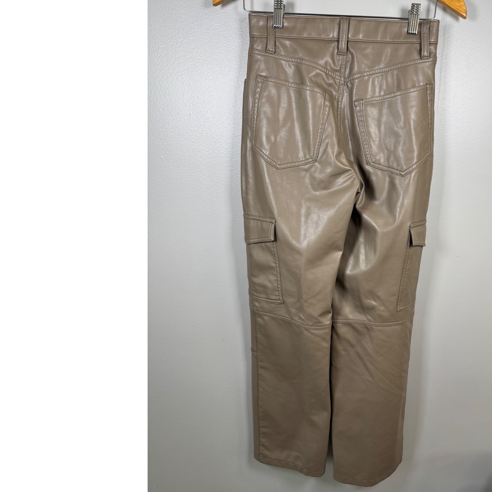 Abercrombie & Fitch 90s Relaxed High Rise Vegan Leather Cargo Pants Taupe 27/4 - Picture 5 of 8